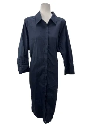 Navy Button Down Long Sleeve Shirt Dress