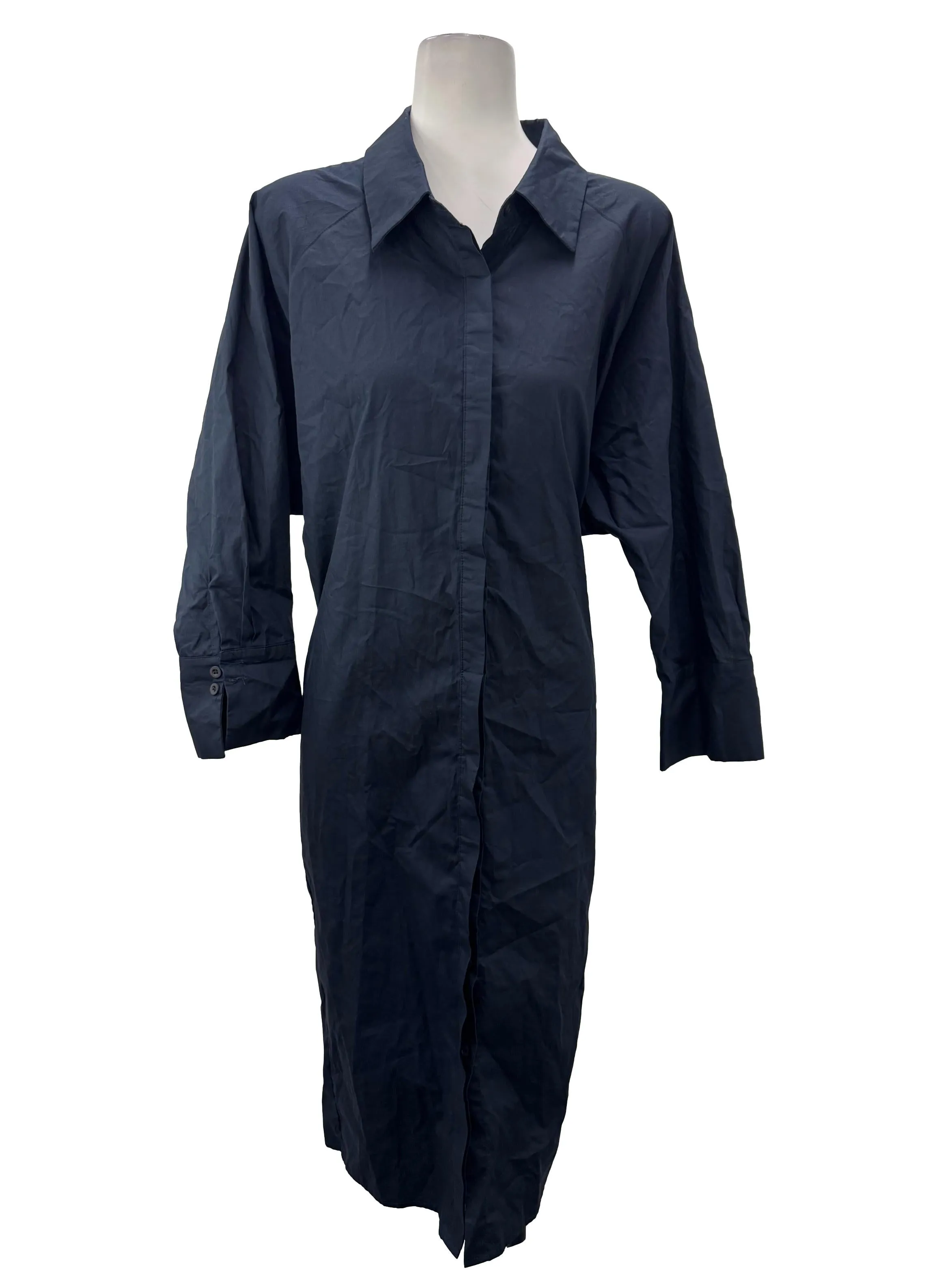 Navy Button Down Long Sleeve Shirt Dress