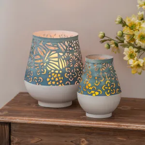 Nested Metal Cut Out Floral Sign Lantern, Set of 2,8lag135
