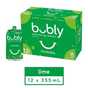 New bubly lime Sparkling Water Beverage, 355mL Cans, 12 Pack BB June '23