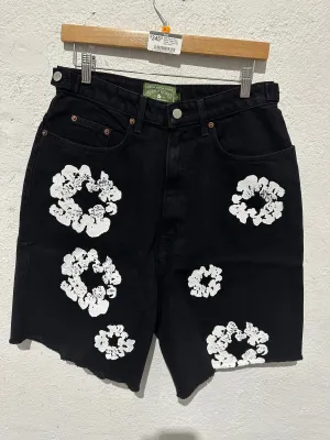 NEW Denim Tear Cotton Wreath Jean Shorts - Black