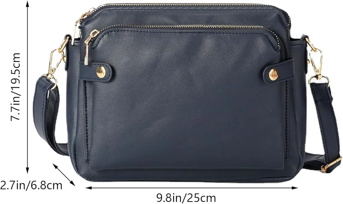 NEW NAVY BLUE Gpmsign Crossbody Bag, Gpmsign-Fashion Anti Theft Leather Bag, PU Leather Shoulder Bags and Clutches, 3 Layer Crossbody Leather Shoulder Bag