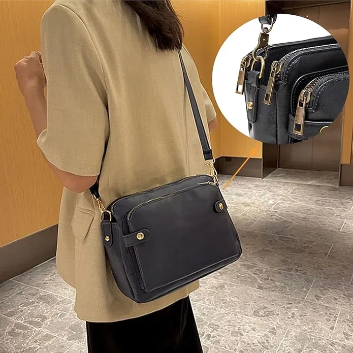 NEW NAVY BLUE Gpmsign Crossbody Bag, Gpmsign-Fashion Anti Theft Leather Bag, PU Leather Shoulder Bags and Clutches, 3 Layer Crossbody Leather Shoulder Bag