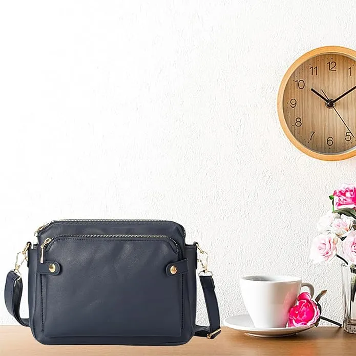 NEW NAVY BLUE Gpmsign Crossbody Bag, Gpmsign-Fashion Anti Theft Leather Bag, PU Leather Shoulder Bags and Clutches, 3 Layer Crossbody Leather Shoulder Bag