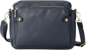 NEW NAVY BLUE Gpmsign Crossbody Bag, Gpmsign-Fashion Anti Theft Leather Bag, PU Leather Shoulder Bags and Clutches, 3 Layer Crossbody Leather Shoulder Bag