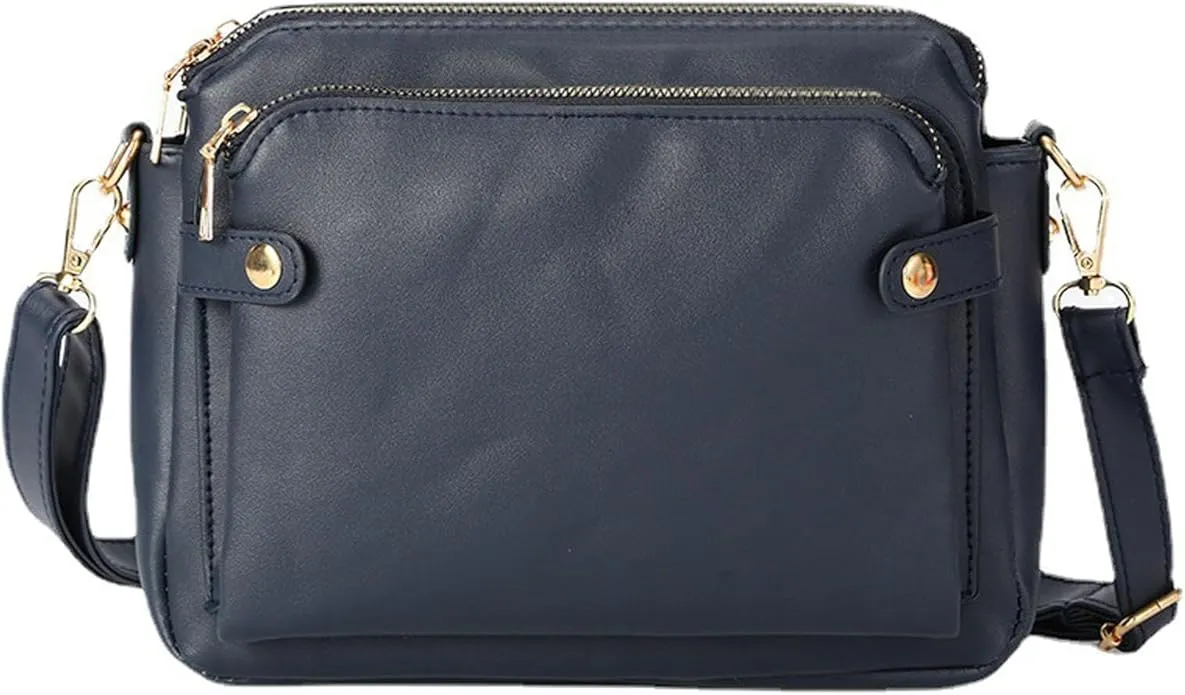 NEW NAVY BLUE Gpmsign Crossbody Bag, Gpmsign-Fashion Anti Theft Leather Bag, PU Leather Shoulder Bags and Clutches, 3 Layer Crossbody Leather Shoulder Bag