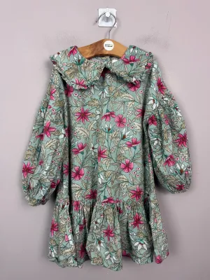 Next Aqua Floral Dress with statement collar 2-3y