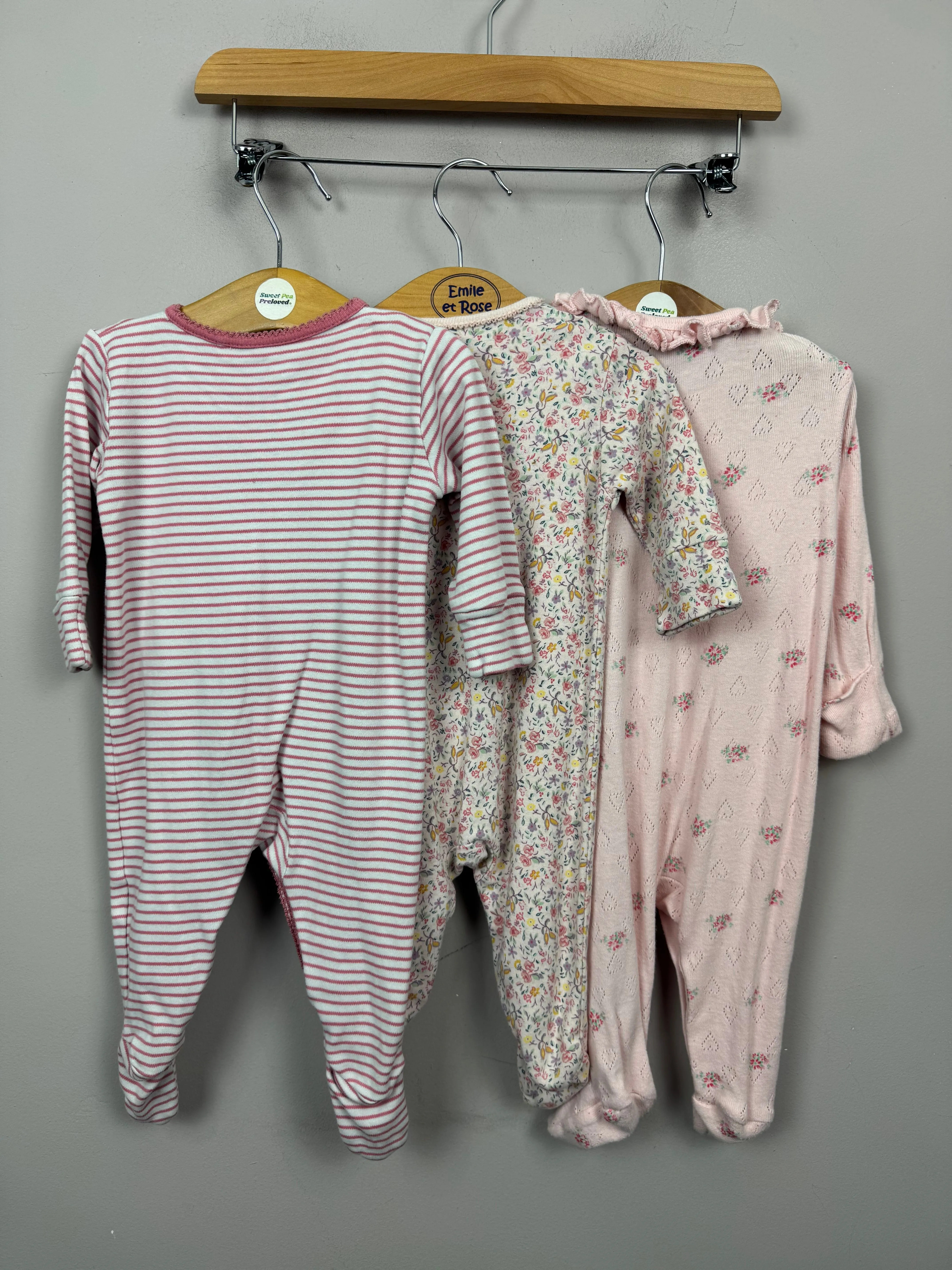 Next pink pointelle floral sleepsuits 3-6m
