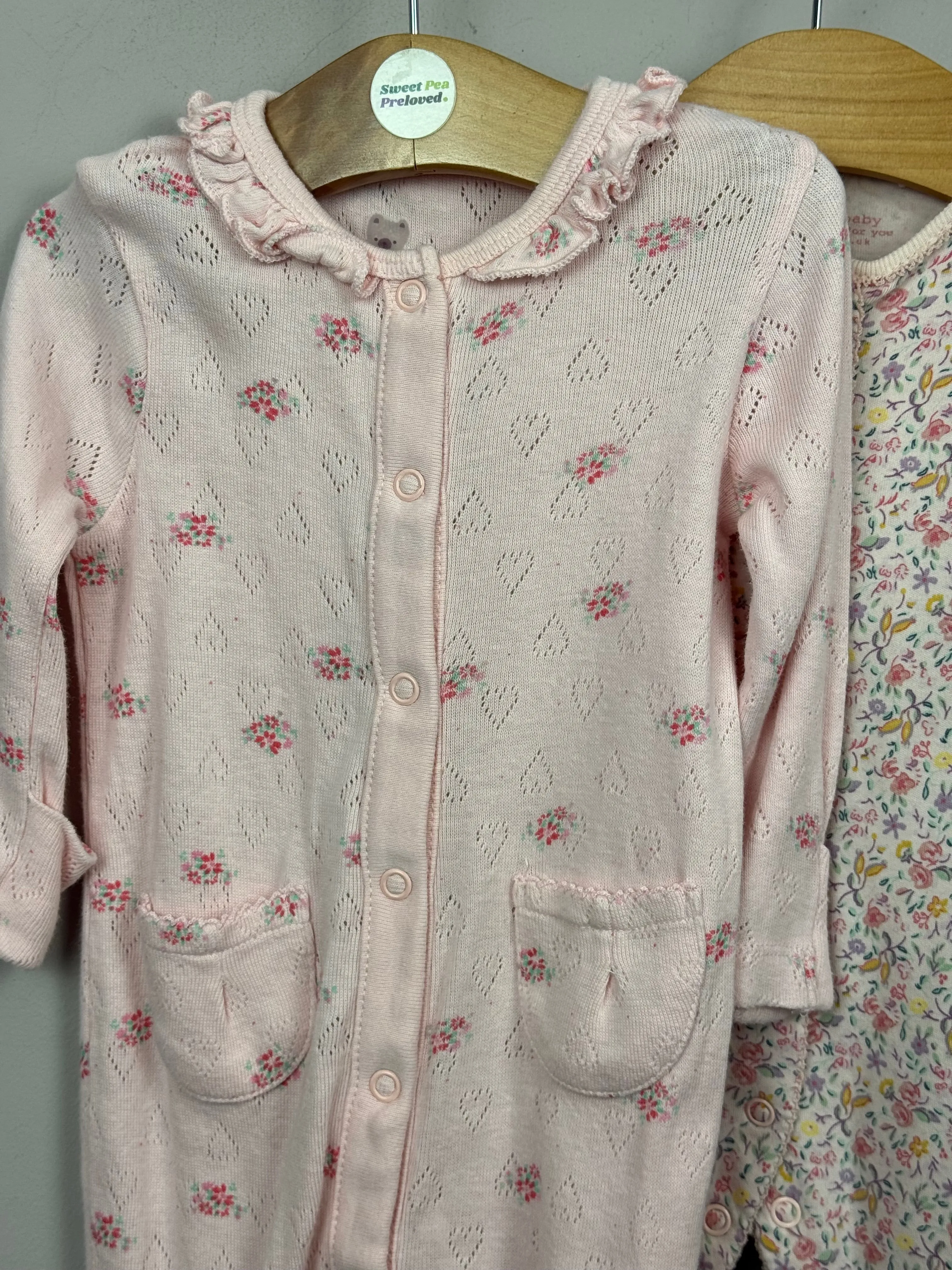 Next pink pointelle floral sleepsuits 3-6m