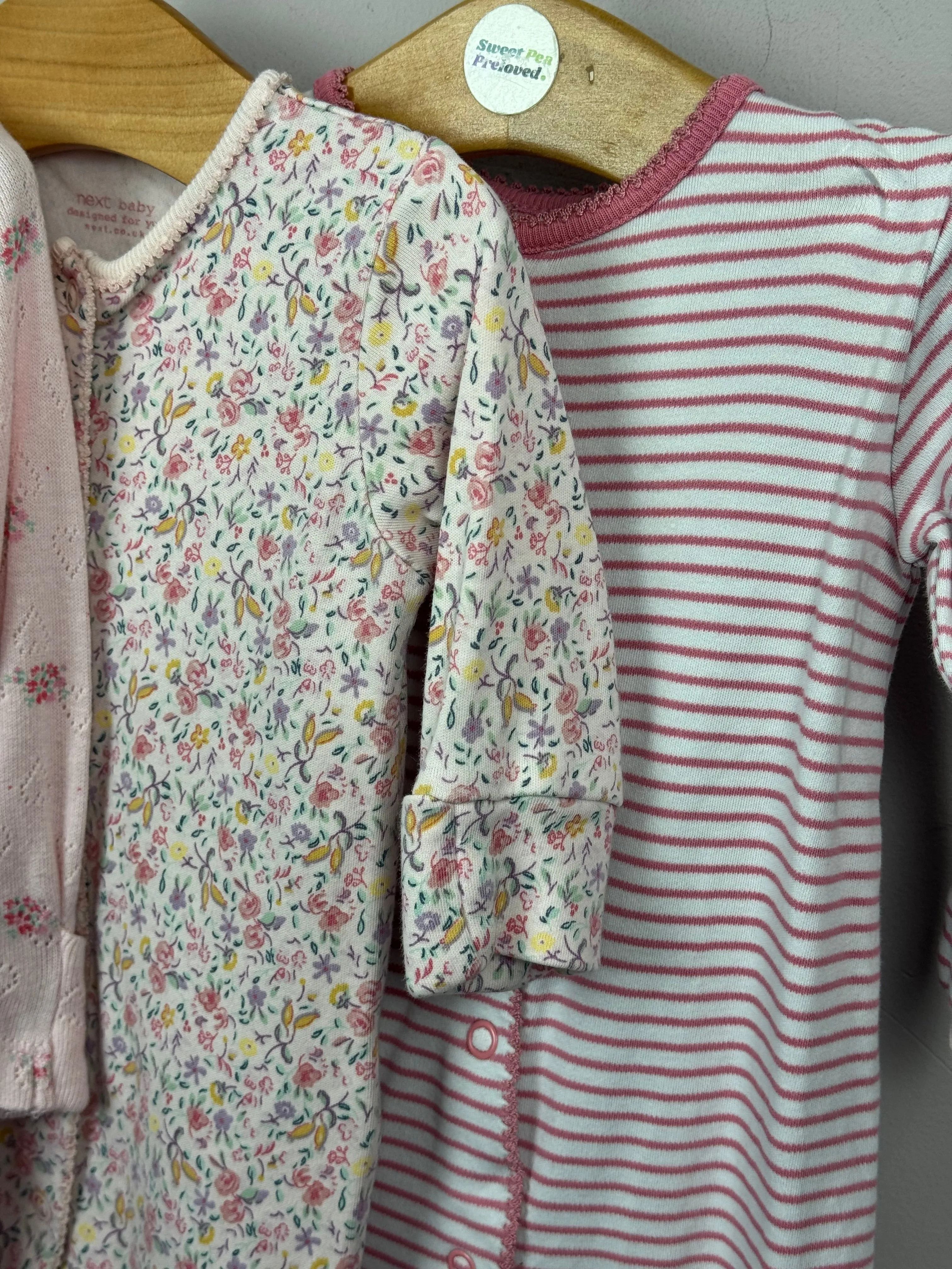 Next pink pointelle floral sleepsuits 3-6m