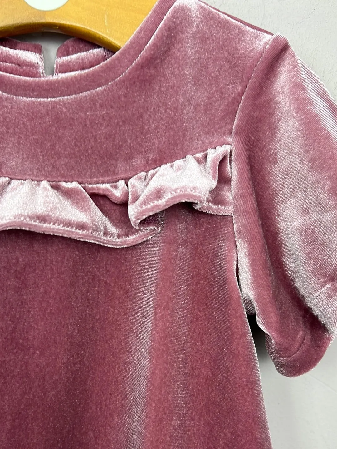 Next pink velour ruffle dress 3-6m, 9-12m