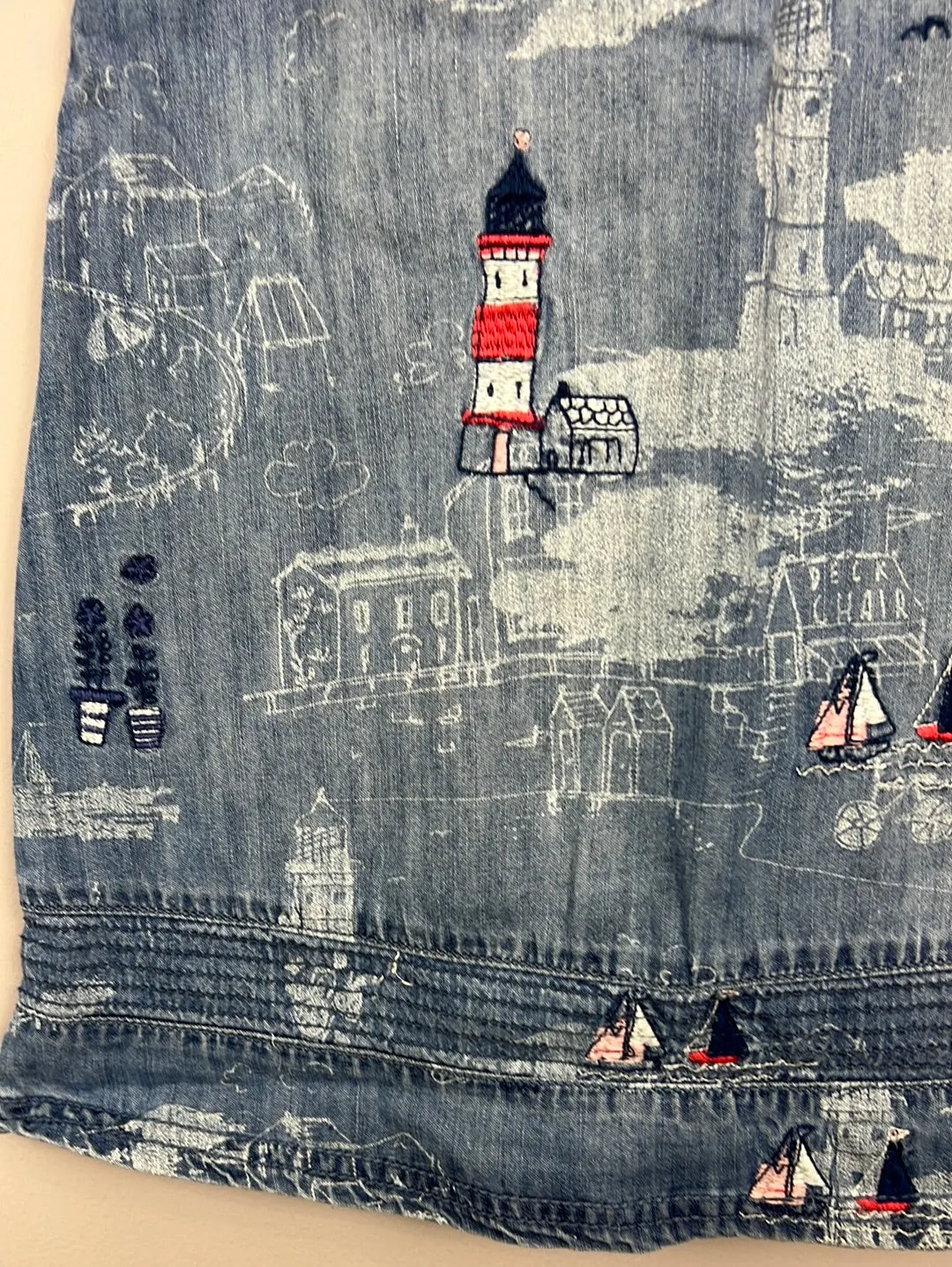 Next sail boat embroidered denim dress 3-4y