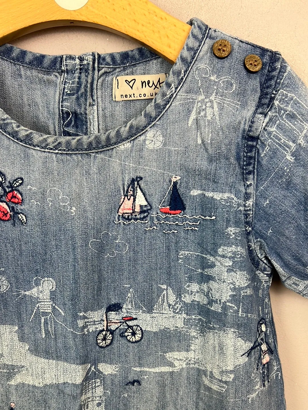 Next sail boat embroidered denim dress 3-4y