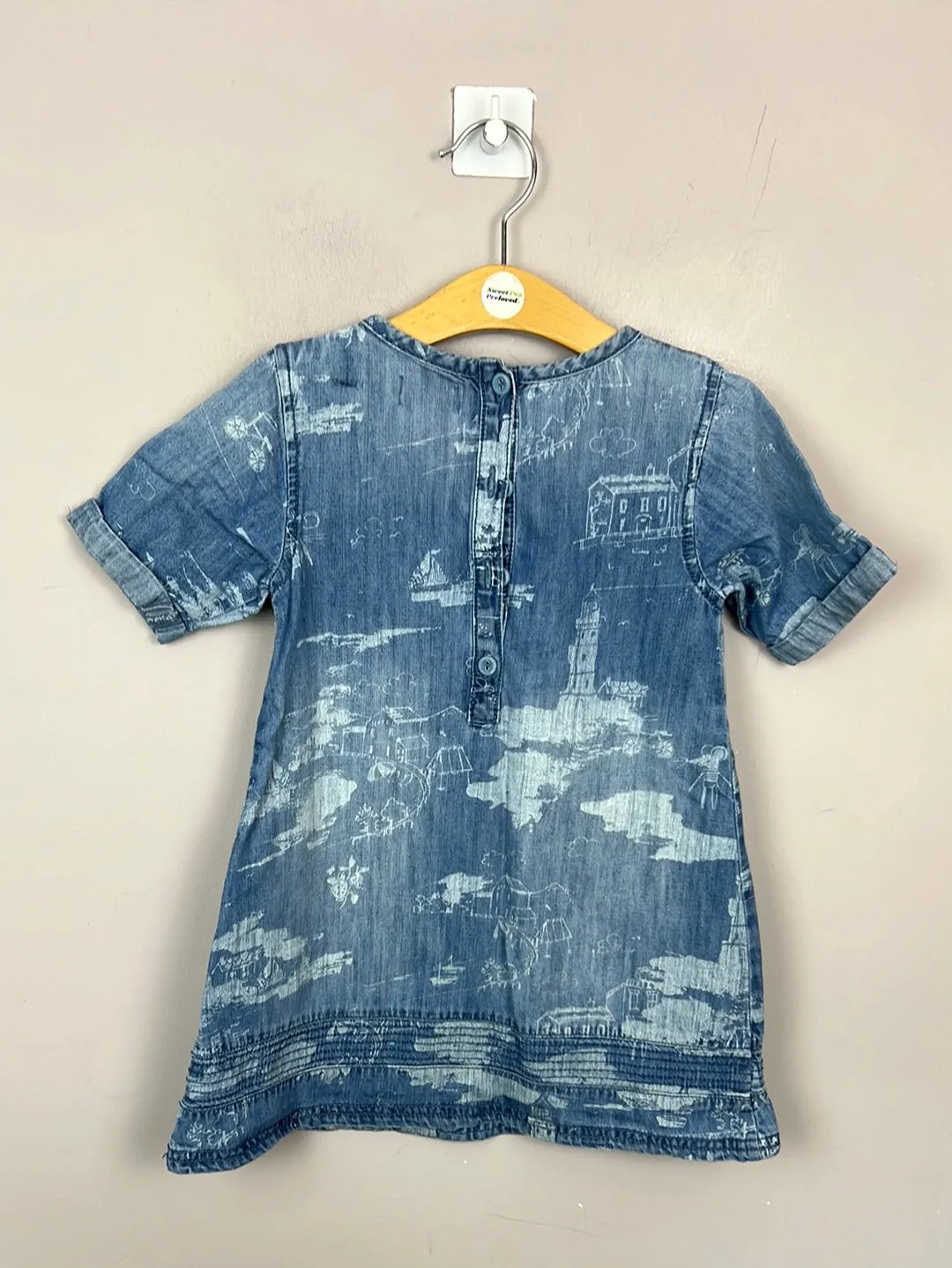 Next sail boat embroidered denim dress 3-4y