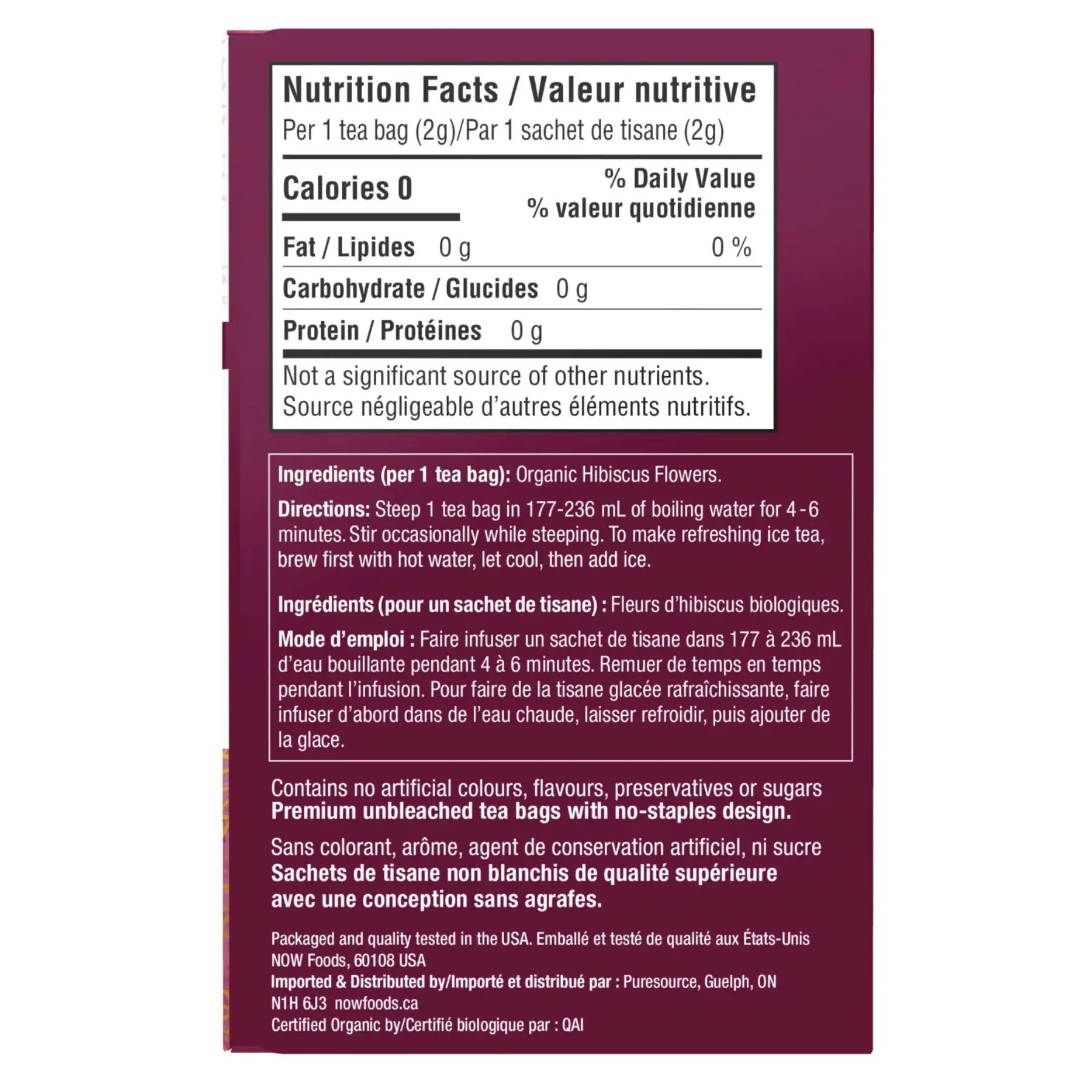 NOW Organic Hibiscus Tea 24ct