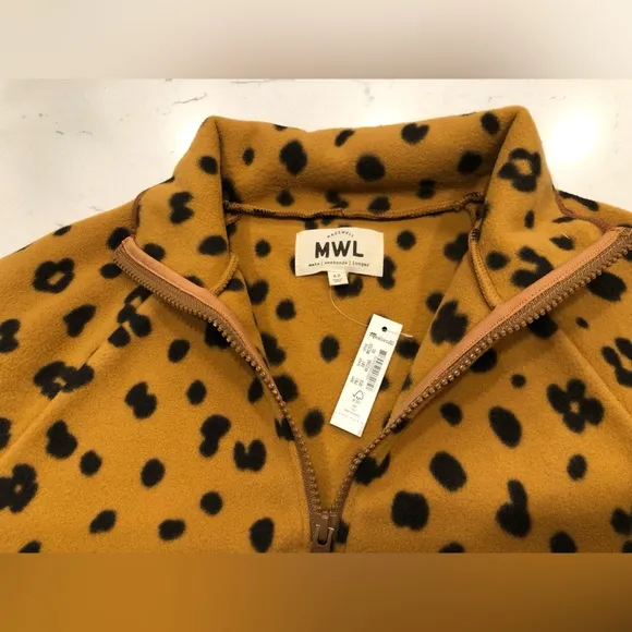 NWT Madewell MWL Betterfleece Half-Zip Sweatshirt in Cheetah Print XS