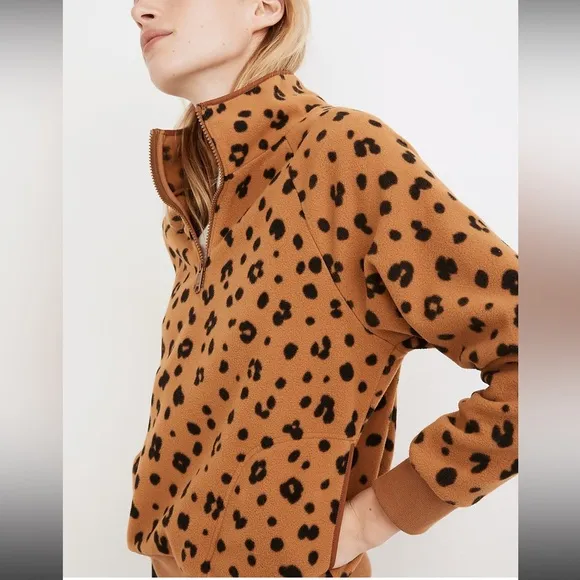 NWT Madewell MWL Betterfleece Half-Zip Sweatshirt in Cheetah Print XS