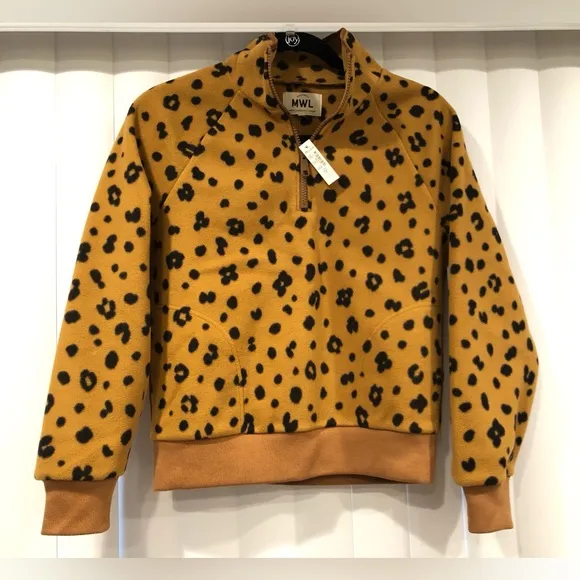 NWT Madewell MWL Betterfleece Half-Zip Sweatshirt in Cheetah Print XS