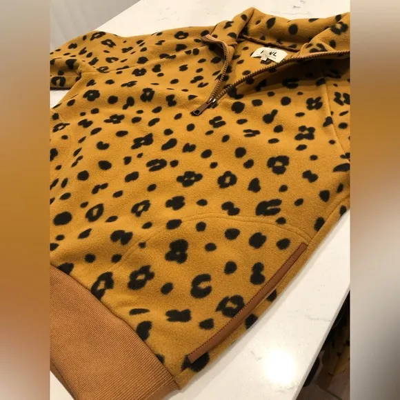 NWT Madewell MWL Betterfleece Half-Zip Sweatshirt in Cheetah Print XS