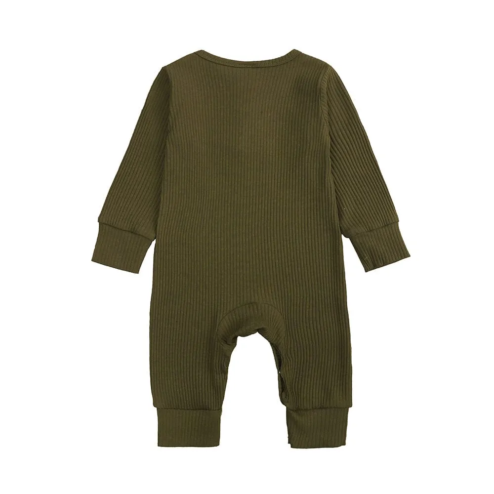 Olive Henley-Style Sleepsuit