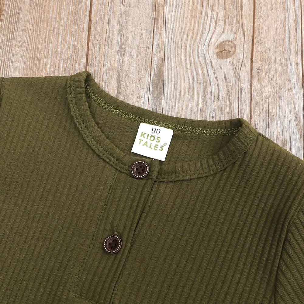 Olive Henley-Style Sleepsuit