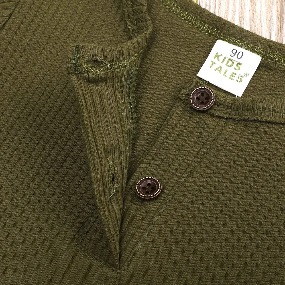 Olive Henley-Style Sleepsuit