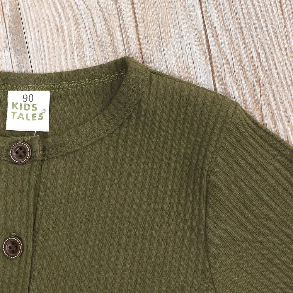 Olive Henley-Style Sleepsuit