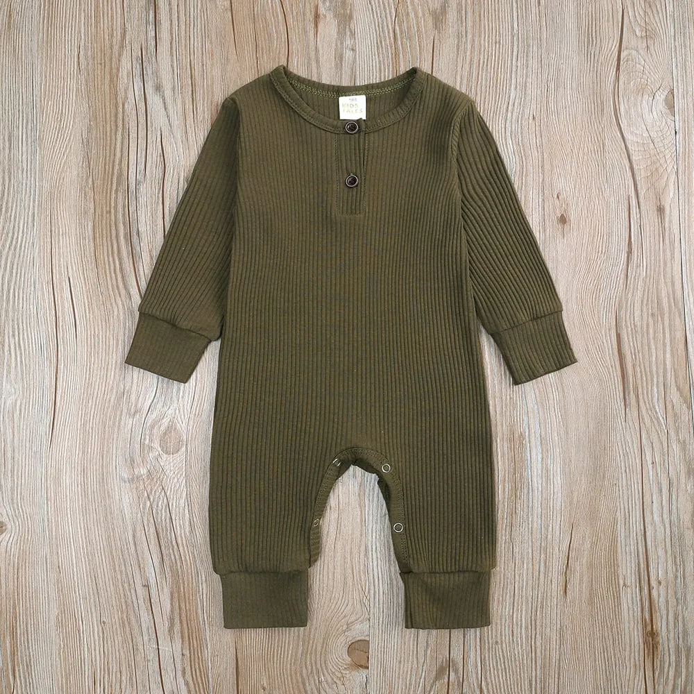 Olive Henley-Style Sleepsuit
