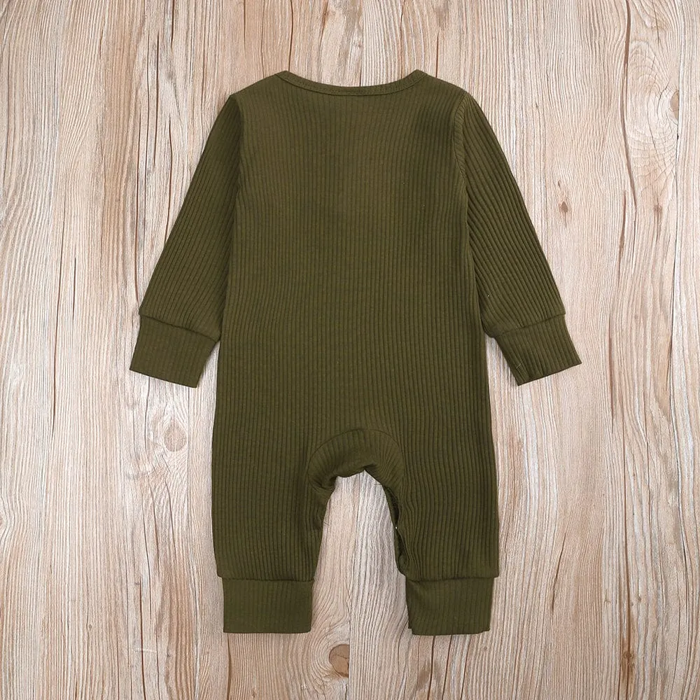 Olive Henley-Style Sleepsuit