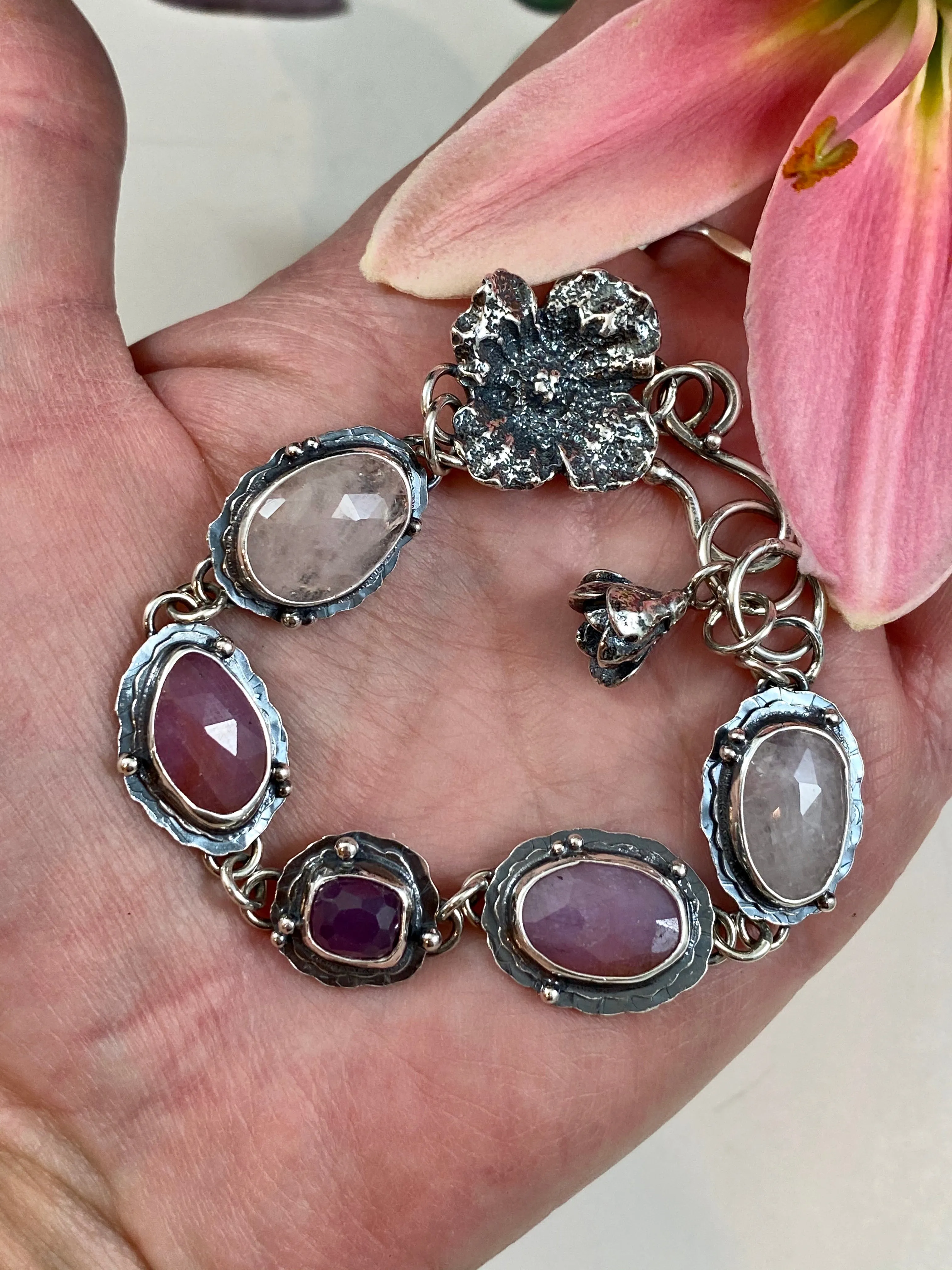Ombré Poppy morganite, sapphire and ruby bracelet