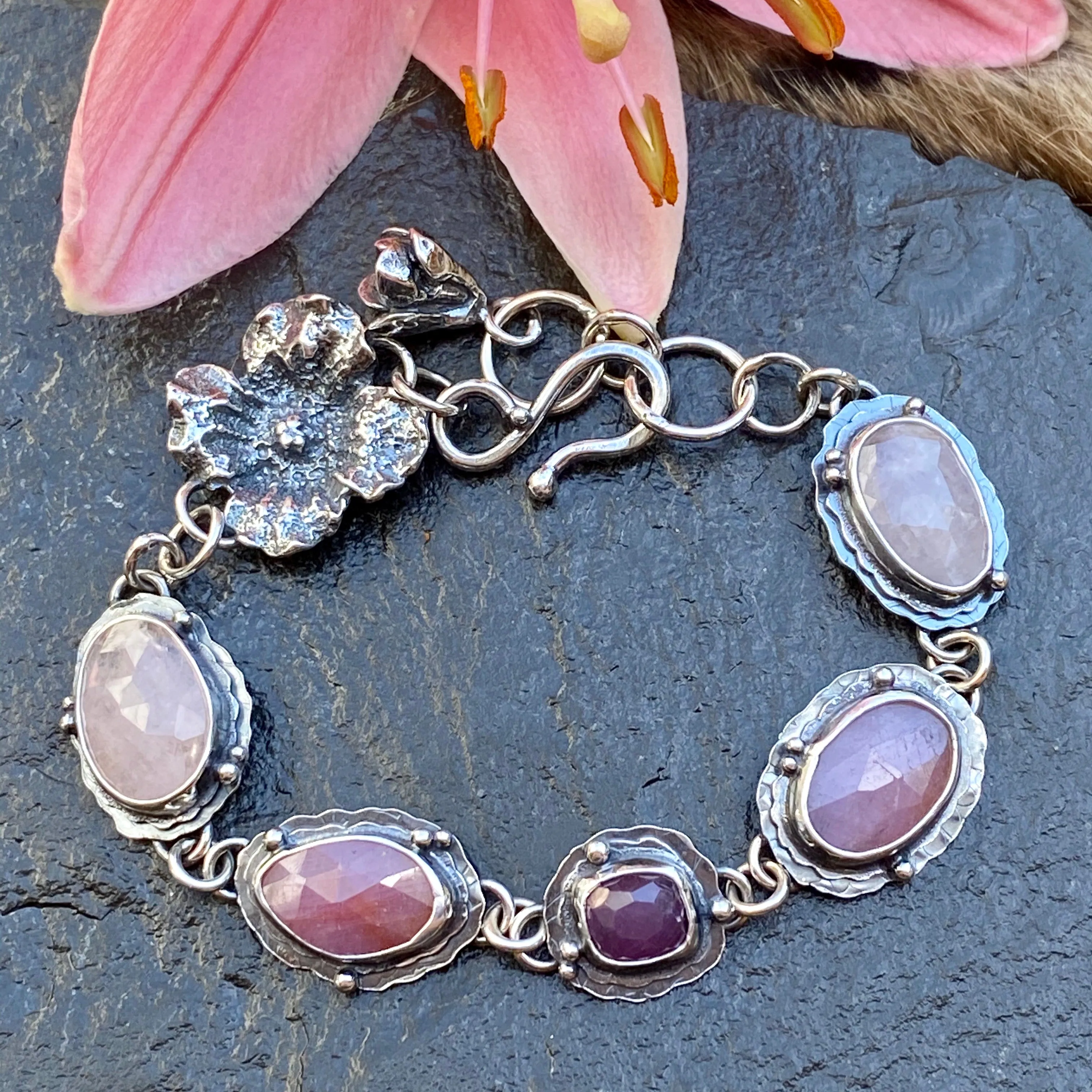 Ombré Poppy morganite, sapphire and ruby bracelet