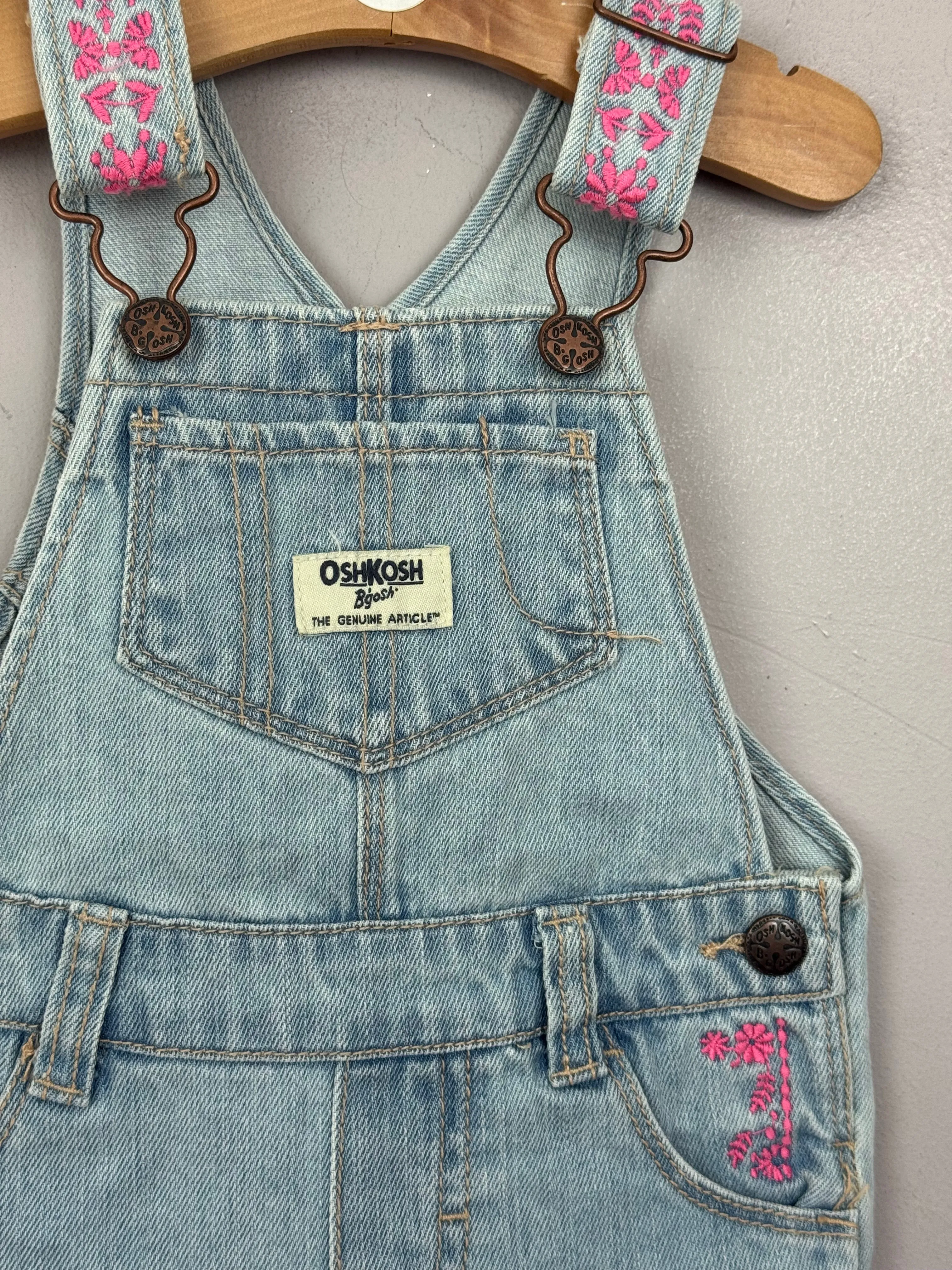 Oshkosh light denim pink embroidered short dungarees 9m