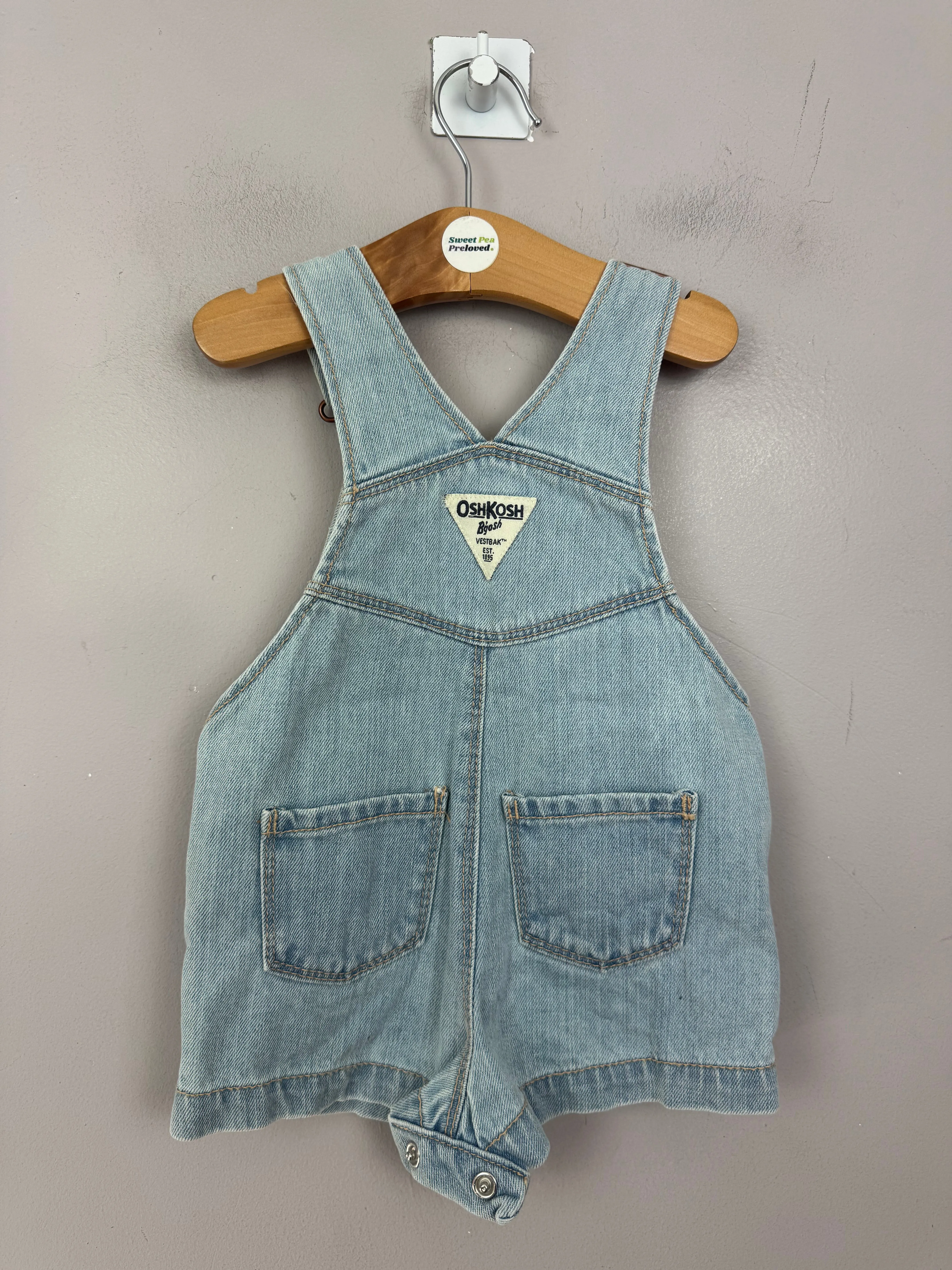 Oshkosh light denim pink embroidered short dungarees 9m