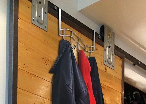 Over the Door Rack with Hooks | 5 Hangers for Towels Coats Clothes Robes Ties Hats | Bathroom Closet Extra Long Heavy Duty Chrome Space Saver Mudroom Organizer by Kyle Matthews Designs