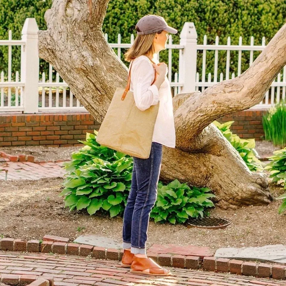 Over-the-Shoulder City TOTE | Tan/Sand WAXED LINEN Outside | Fully Lined