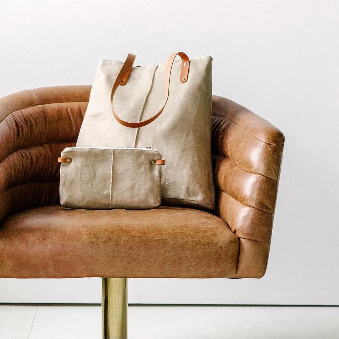 Over-the-Shoulder City TOTE | Tan/Sand WAXED LINEN Outside | Fully Lined