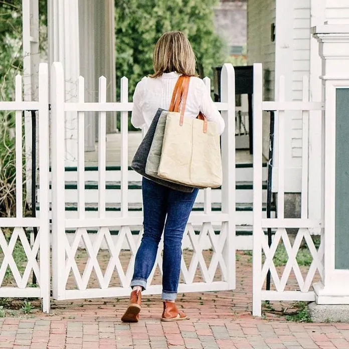 Over-the-Shoulder City TOTE | Tan/Sand WAXED LINEN Outside | Fully Lined