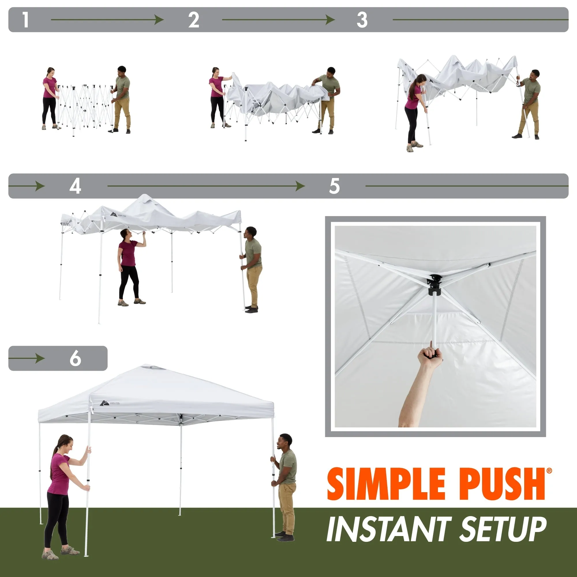 Ozark Trail Simple Push Straight Leg Instant Canopy, White, 10 ft x 10 ft - new