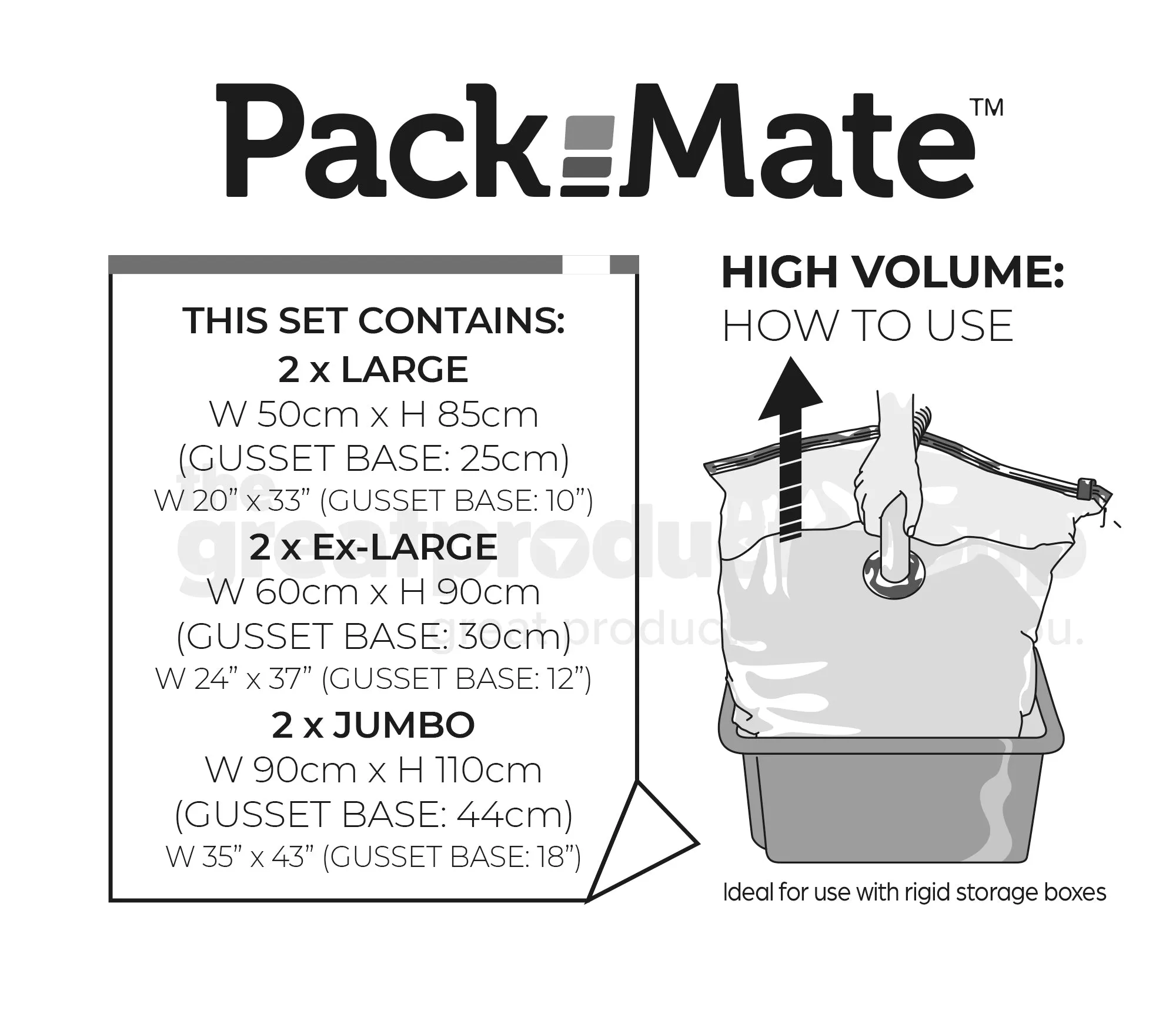 Packmate 8pc BUMPER Gusset Base Set -  2 Jumbo, 2 Extra Large, 4 Large