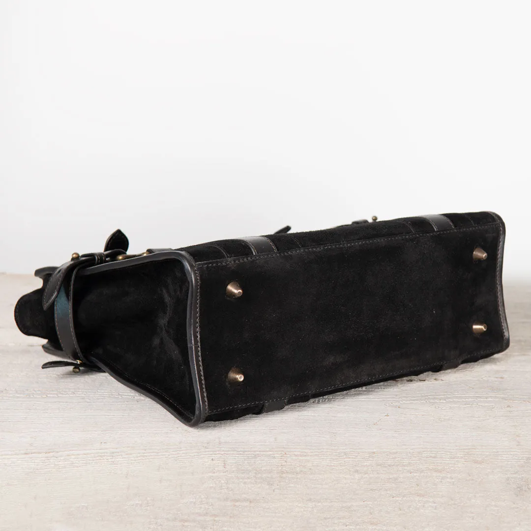 Paddock -  Custom Equestrian Halter Bracket Tote Bag in Italian Leather and Suede two tone Black on Black