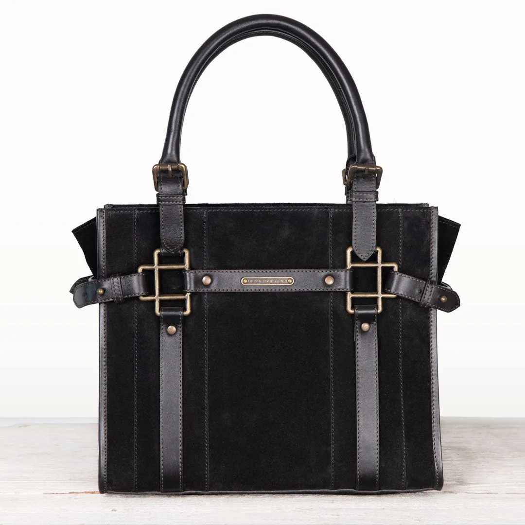 Paddock -  Custom Equestrian Halter Bracket Tote Bag in Italian Leather and Suede two tone Black on Black
