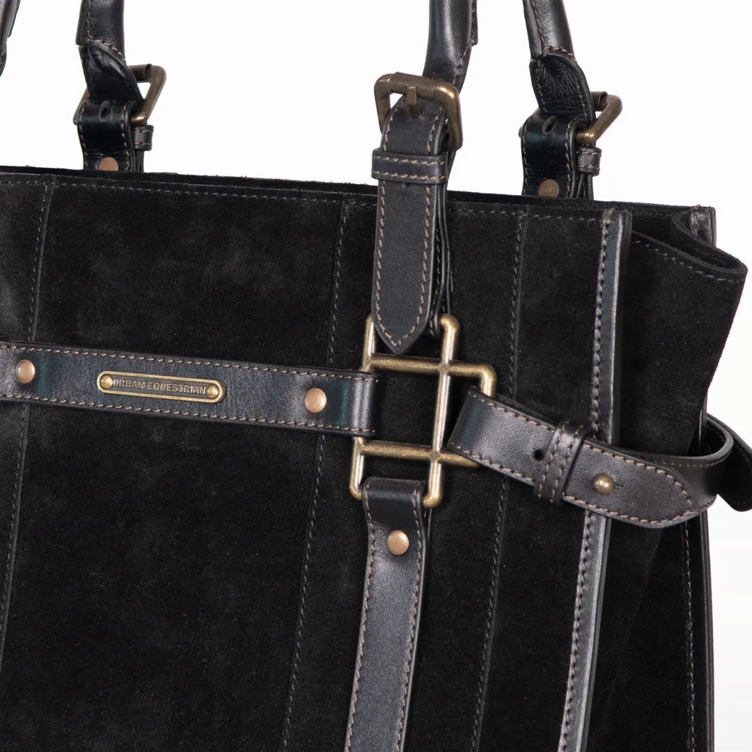 Paddock -  Custom Equestrian Halter Bracket Tote Bag in Italian Leather and Suede two tone Black on Black