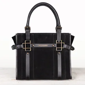 Paddock -  Custom Equestrian Halter Bracket Tote Bag in Italian Leather and Suede two tone Black on Black