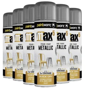 Paintworx MAX5 Metallic Spray Paint (Metallic Silver) - 6 Cans