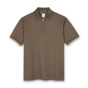 Paul Smith - 'Signature Stripe' Trim Zip Polo Shirt in Taupe