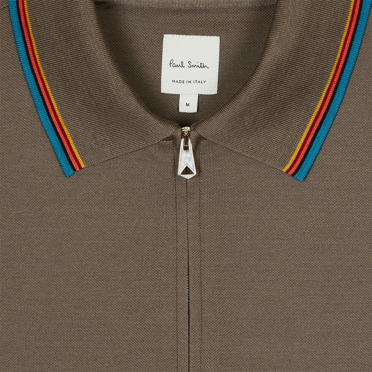 Paul Smith - 'Signature Stripe' Trim Zip Polo Shirt in Taupe