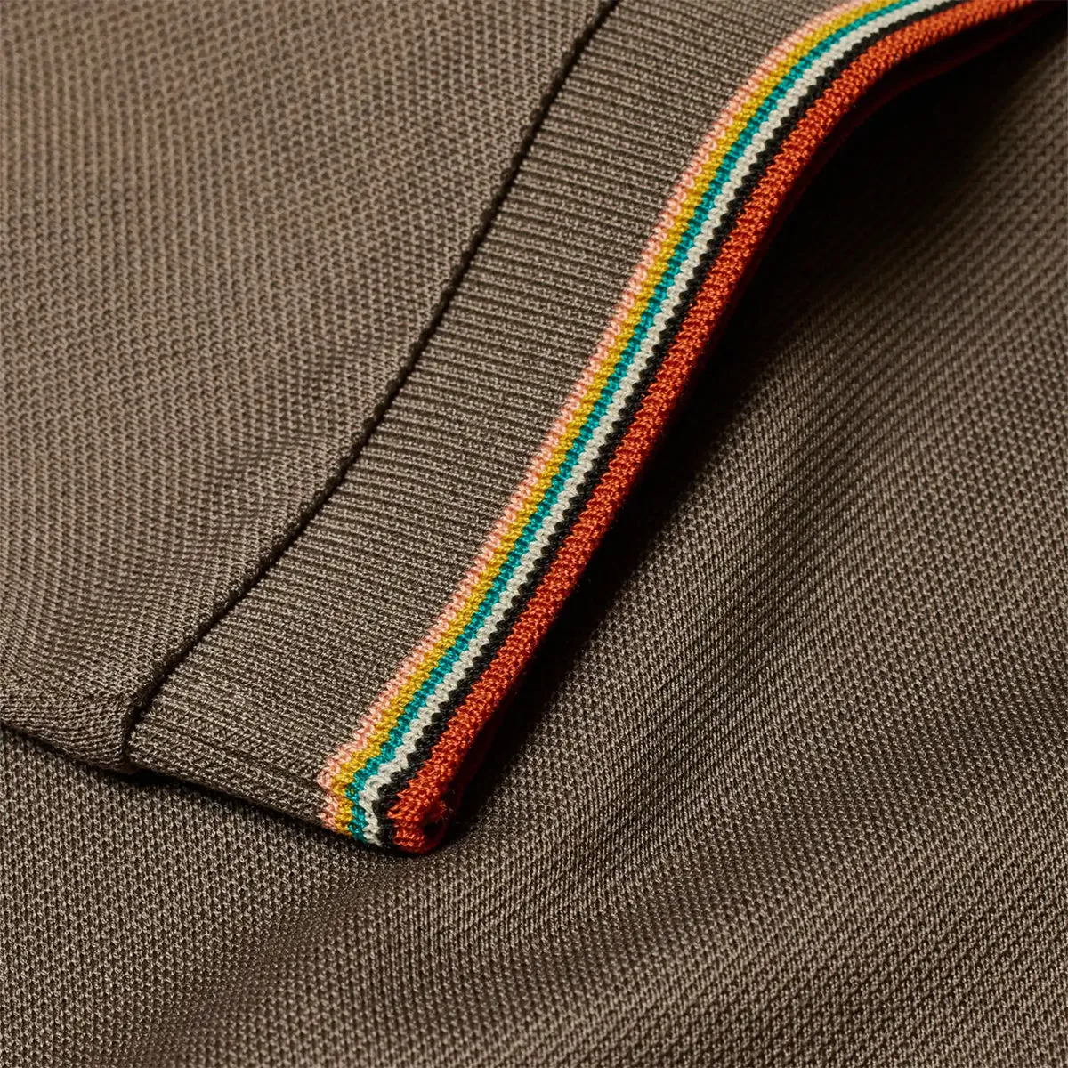 Paul Smith - 'Signature Stripe' Trim Zip Polo Shirt in Taupe