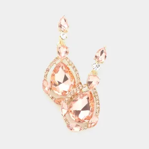 Peach Crystal and Rhinestone Teardrop Pageant Earrings | Prom Earrings | 413523