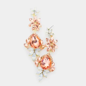 Peach Crystal Dangle Pageant Earrings  | Prom Earrings | 536106