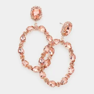 Peach Crystal Teardrop Large Circle Earrings  | 463879
